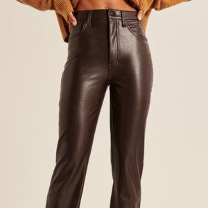 Ultra high rise pants vegan brown leather fabric, Classic 90s Straight fit 2s